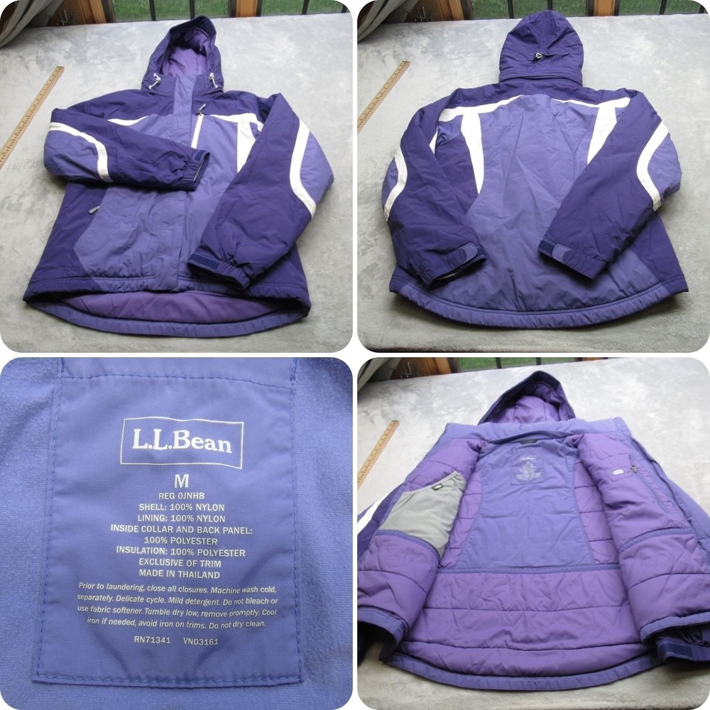 LL Bean Jacket Women Medium Violet Colorblock Insulated Hooded Waterproof Puffer